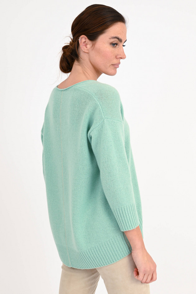 Henry Christ Cashmerepullover mit V-Neck in Aqua Grün