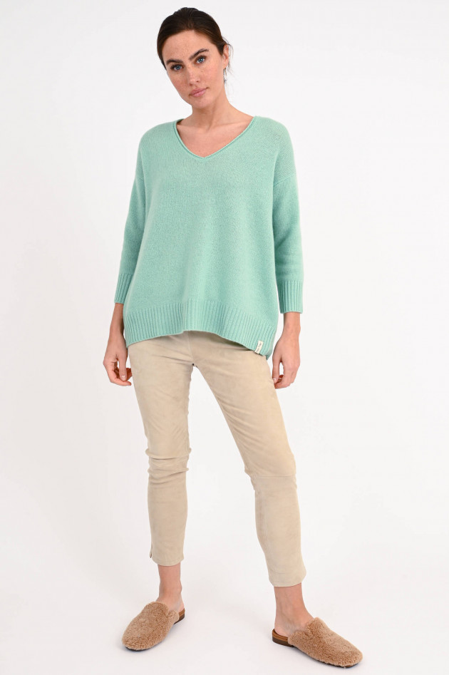 Henry Christ Cashmerepullover mit V-Neck in Aqua Grün