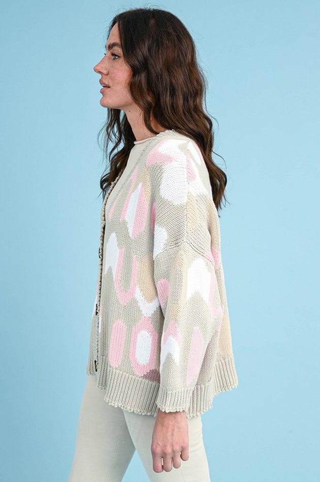 Henry Christ Oversized Cardigan in Beige/Rosa/Weiß