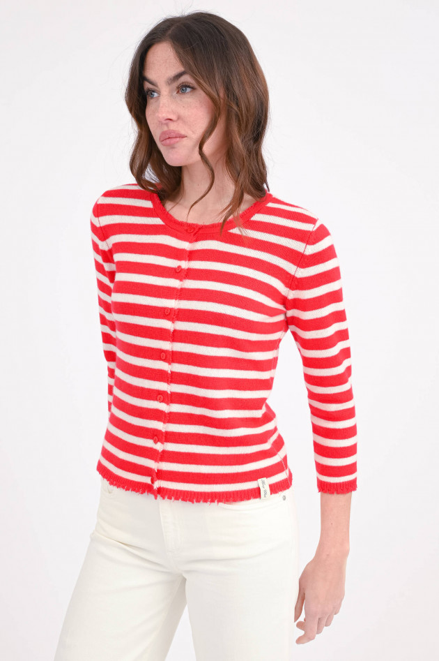 Henry Christ Cardigan aus Cashmere-Baumwoll-Mix in Rot/Weiß