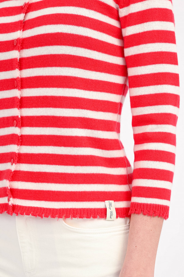 Henry Christ Cardigan aus Cashmere-Baumwoll-Mix in Rot/Weiß