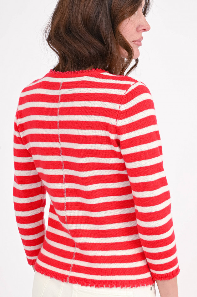 Henry Christ Cardigan aus Cashmere-Baumwoll-Mix in Rot/Weiß