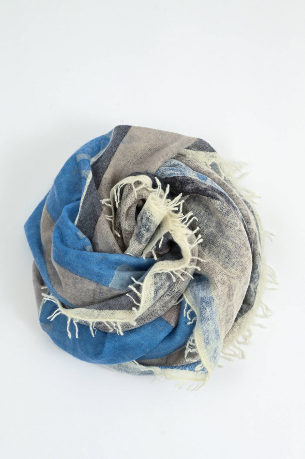 Henry Christ Cashmere Tuch in Pacific/Taupe/Grau gemustert