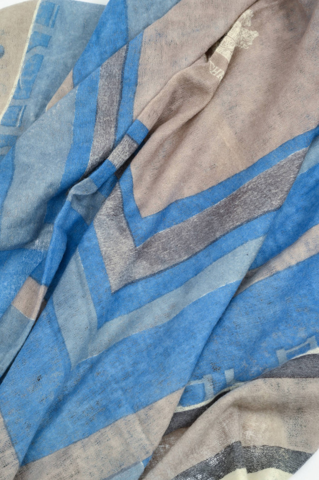 Henry Christ Cashmere Tuch in Pacific/Taupe/Grau gemustert