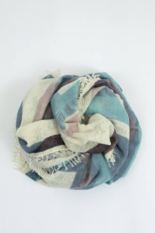 Henry Christ Cashmere Tuch in Leaf/Petrol/Creme gemustert