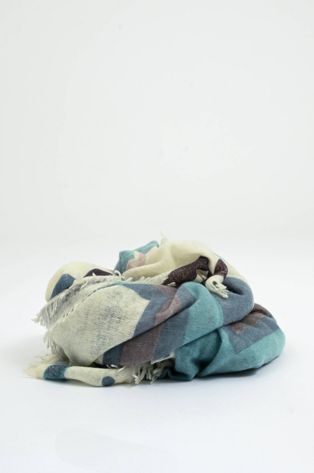 Henry Christ Cashmere Tuch in Leaf/Petrol/Creme gemustert