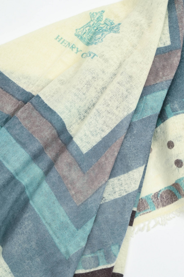 Henry Christ Cashmere Tuch in Leaf/Petrol/Creme gemustert
