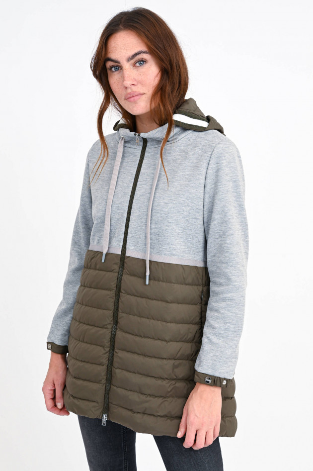 Herno Hybrid-Jacke mit verlängertem Schnitt in Grau/Oliv