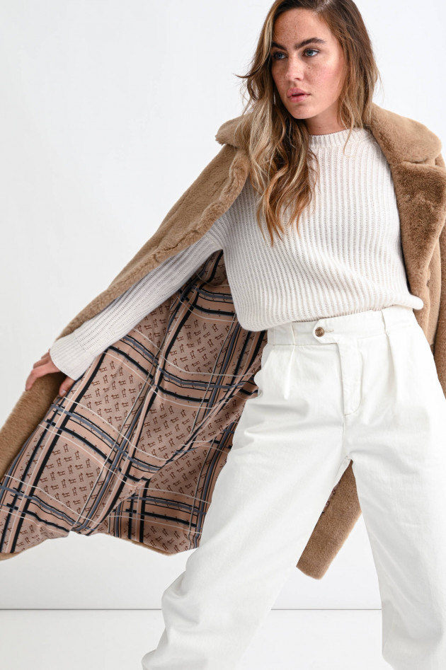 Herno Fake Fur-Mantel mit Bindegürtel in Camel