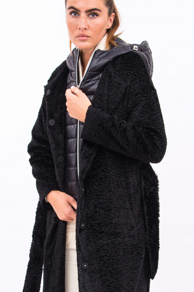 Herno Fake Fur Mantel mit Inlay in Schwarz