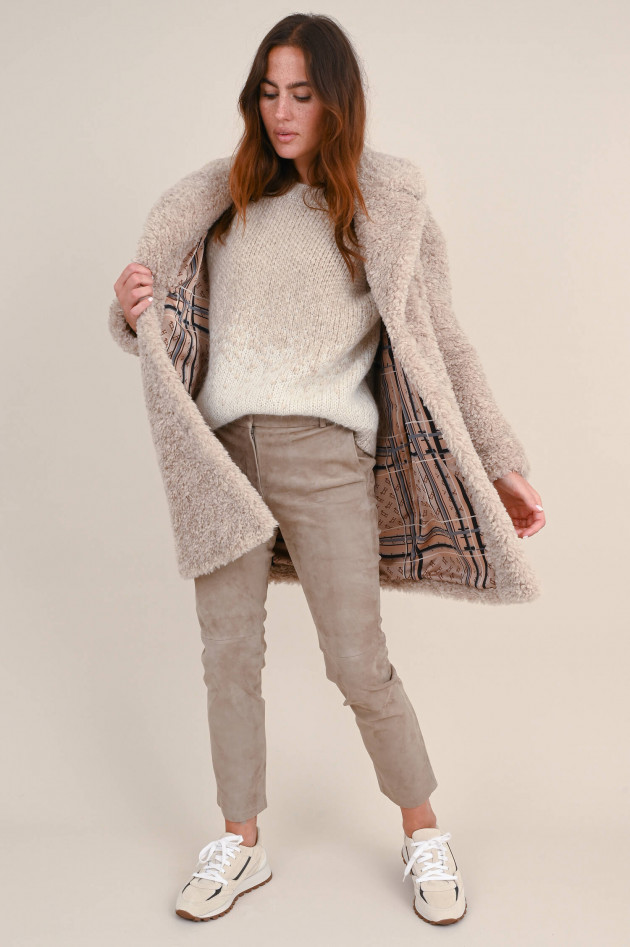 Herno Curly Faux-Fur Mantel in Beige