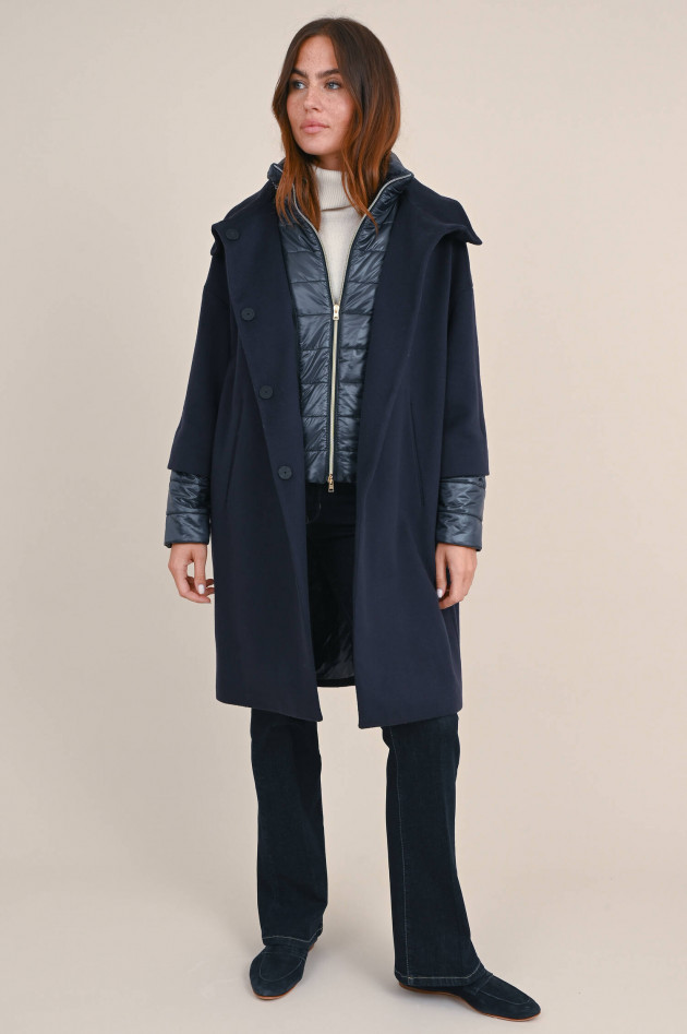 Herno Woll Mantel mit Stepp-Einsätzen in Navy