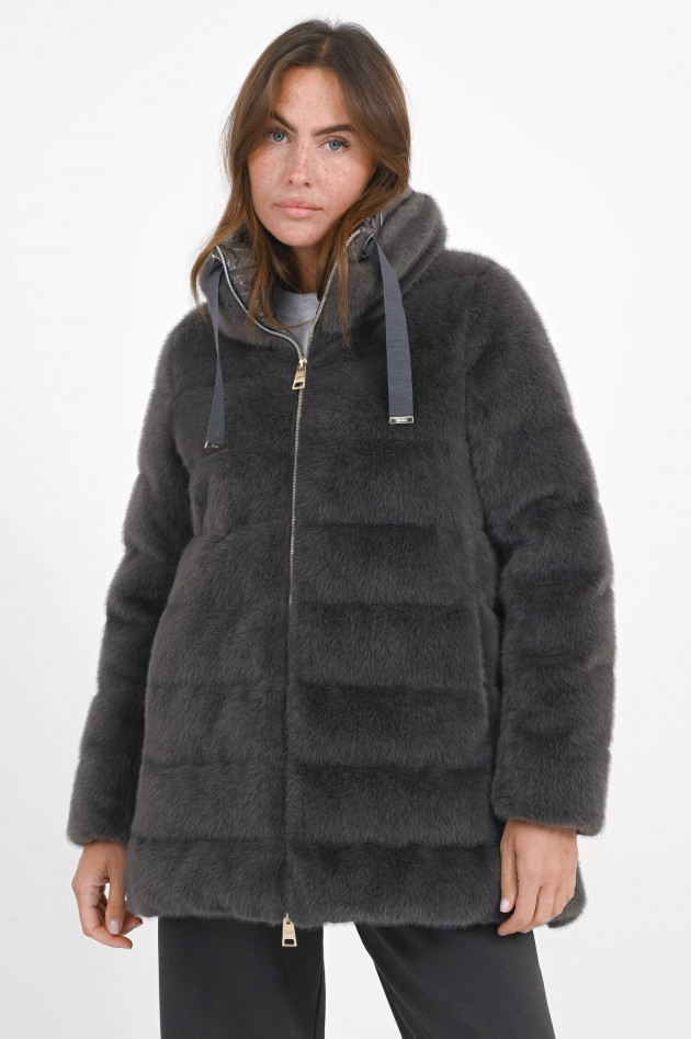 Herno Faux Fur Kurzmantel in Anthrazit
