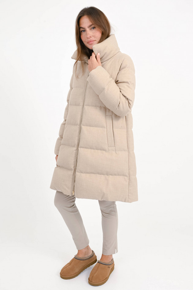 Herno Daunen-Wollmantel mit Lederdetails in Goldbeige