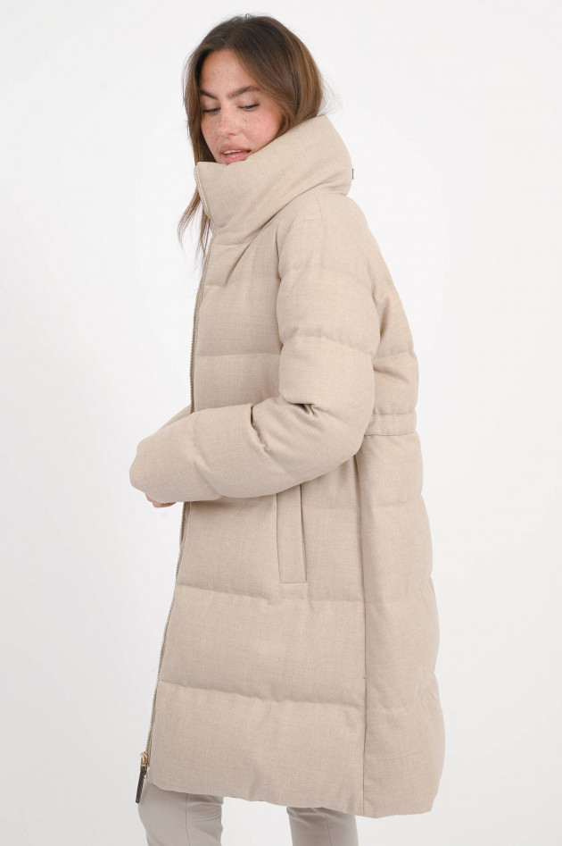 Herno Daunen-Wollmantel mit Lederdetails in Goldbeige