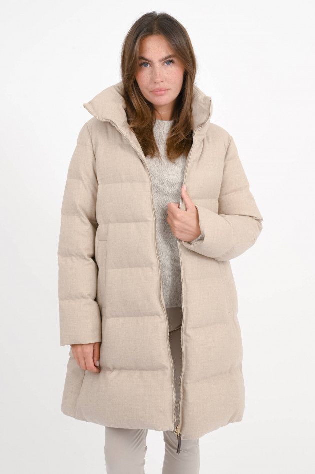 Herno Daunen-Wollmantel mit Lederdetails in Goldbeige