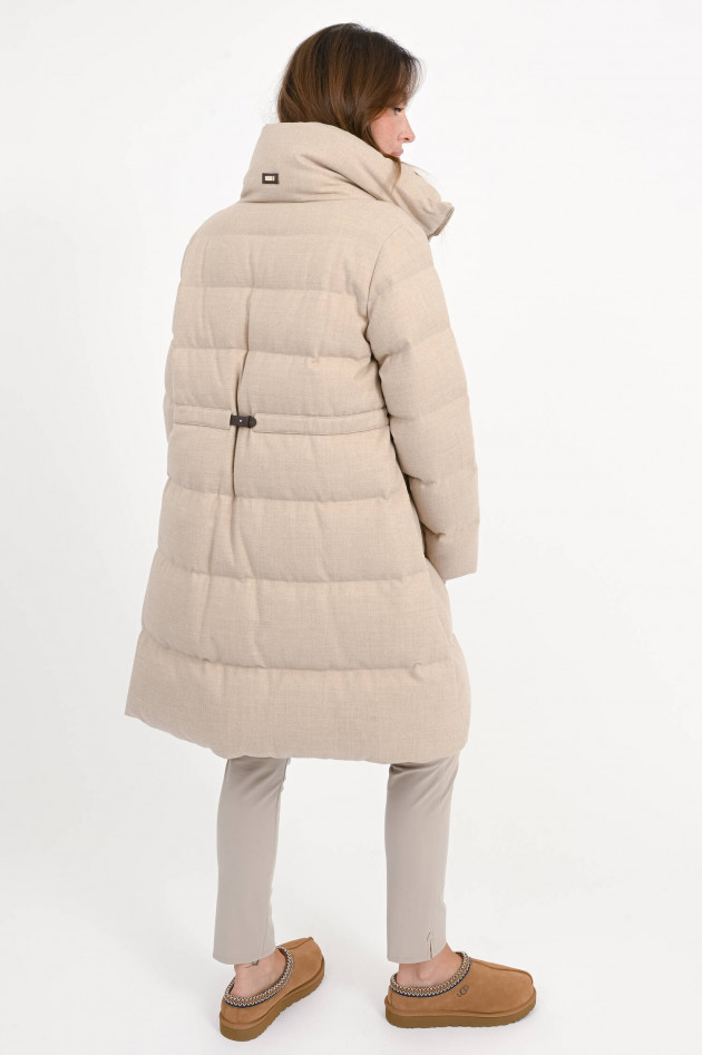 Herno Daunen-Wollmantel mit Lederdetails in Goldbeige