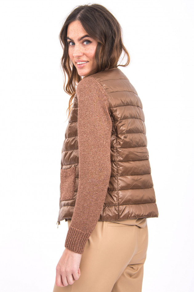 Herno Daunenjacke mit Strickarm aus Effektgarn in Nougat