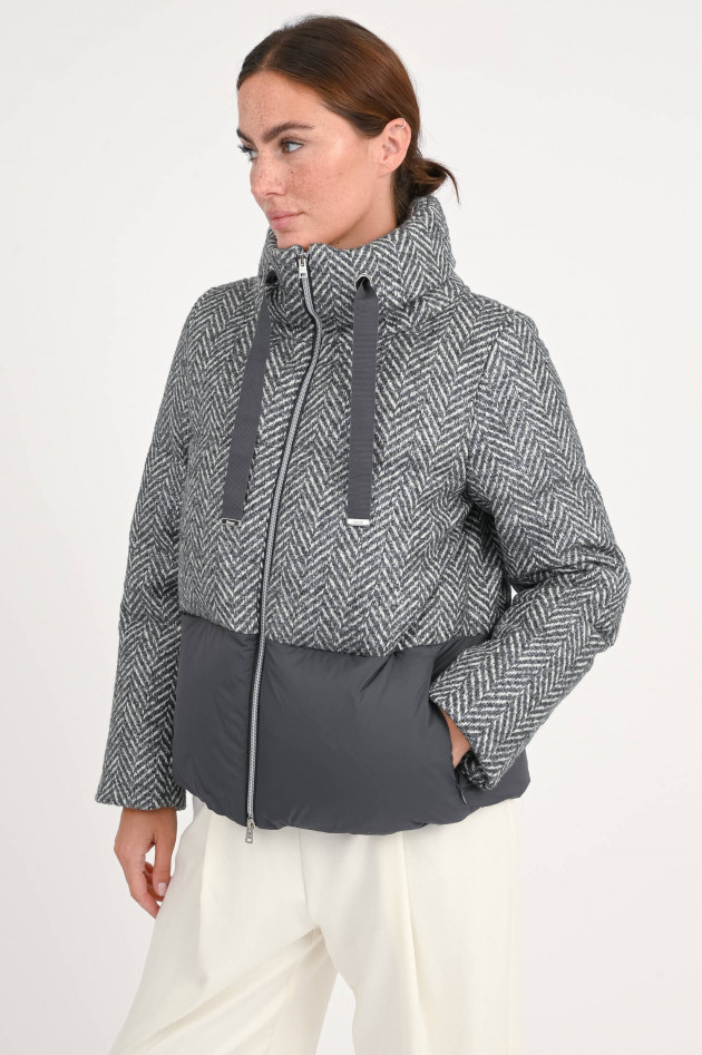 Herno Steppjacke aus Woll-Mix in Grau/Weiß gemustert