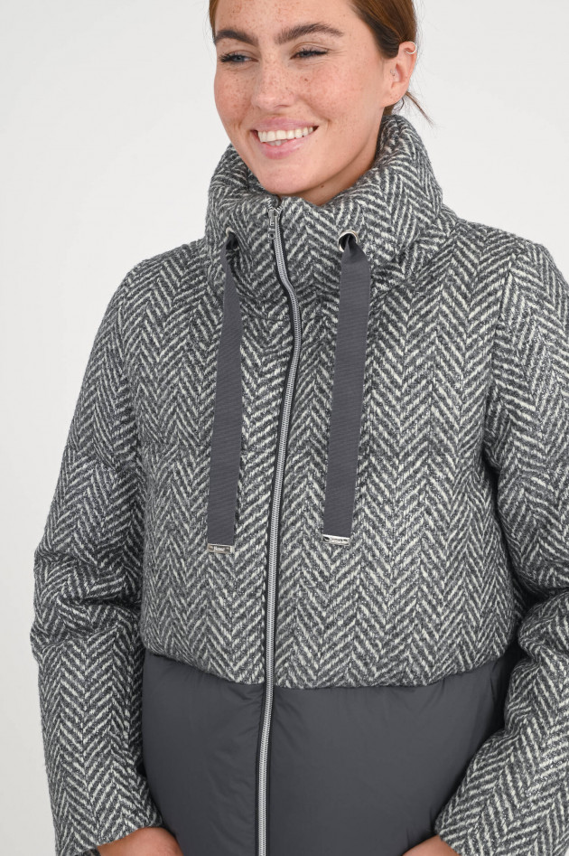 Herno Steppjacke aus Woll-Mix in Grau/Weiß gemustert