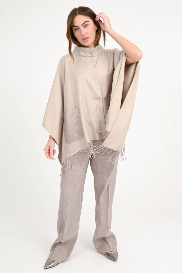 Herno Seiden-Poncho mit Fransen in Chantilly