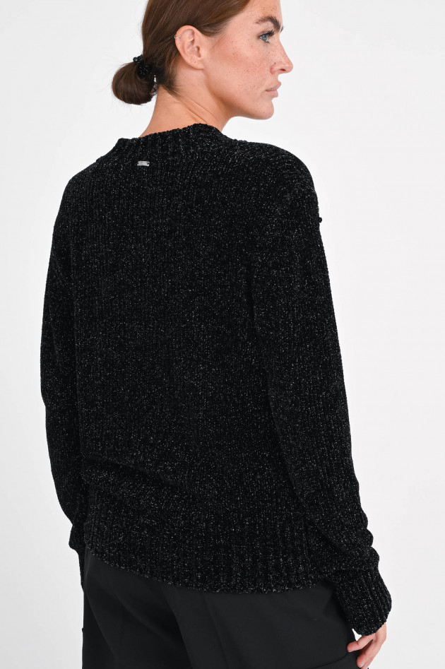 Herno Weicher Pullover mit V-Ausschnitt in Schwar/Silber