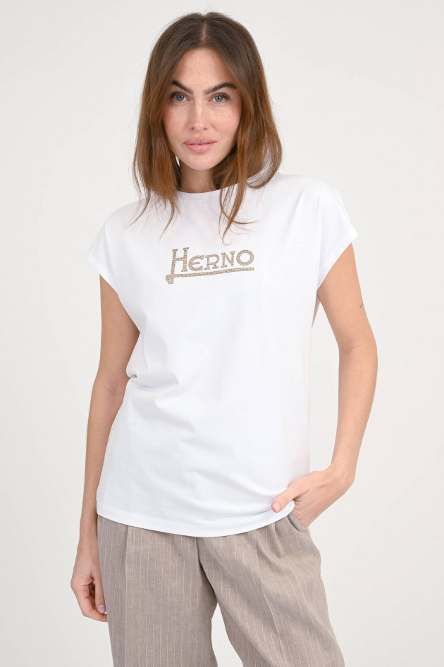 Herno Baumwollshirt mit Herno-Glitzersteinen in Weiß