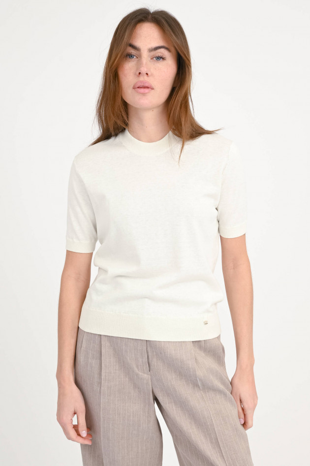 Herno Kurzarm-Pullover aus Seiden-Mix in Panna