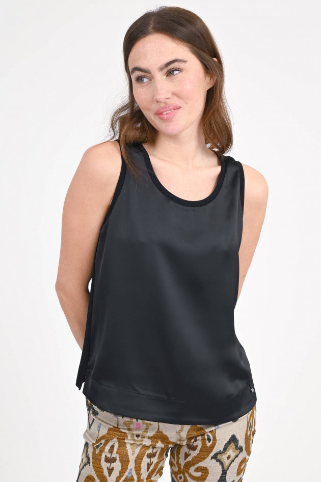 Herno Satin-Top mit Rippstrick in Schwarz
