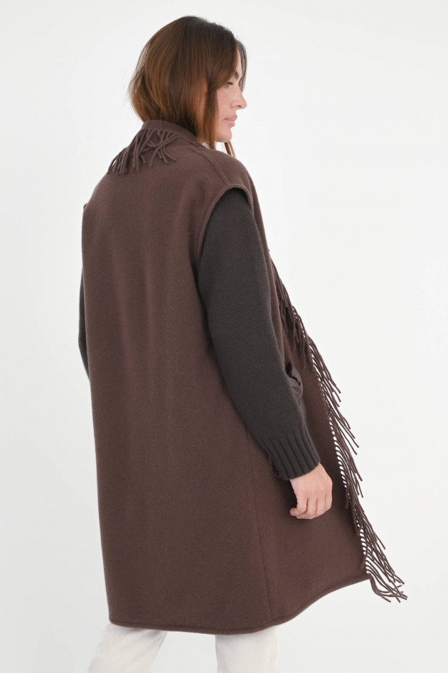 Herno Langes Gilet mit Fransen in Chocolate