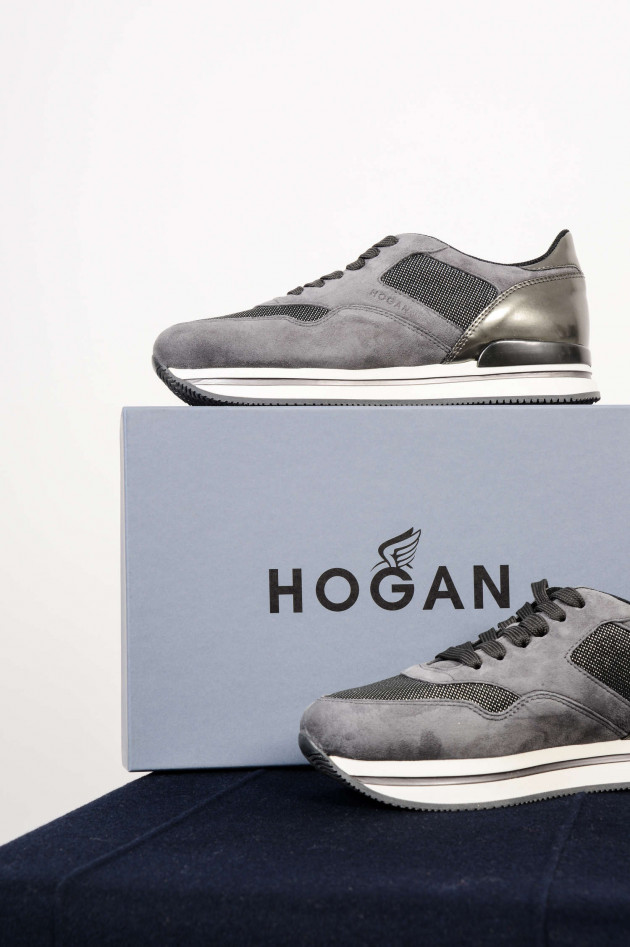 Hogan Sneakers SPORTIVO aus Rauleder in Grau mit Metallic Effekten