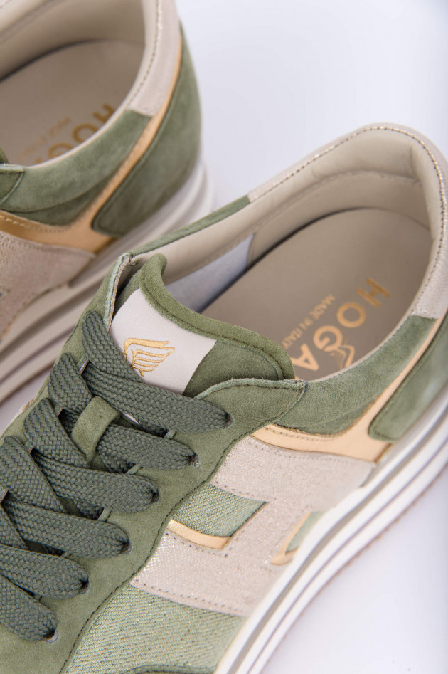 Hogan Sneaker mit Metallic-Details in Oliv/Gold