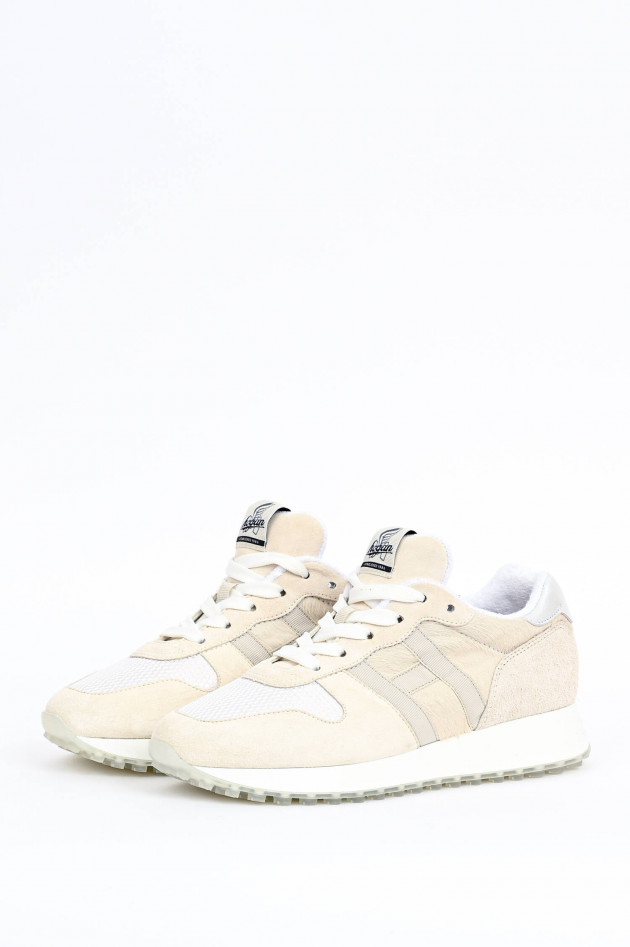 Hogan Leder-Sneaker in Hellbeige/Weiß