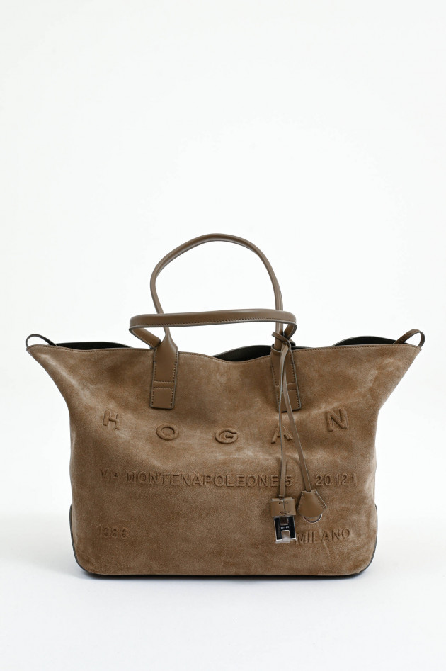 Hogan Shopper aus Veloursleder in Taupe
