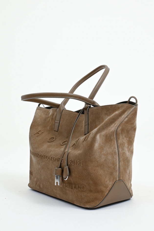 Hogan Shopper aus Veloursleder in Taupe