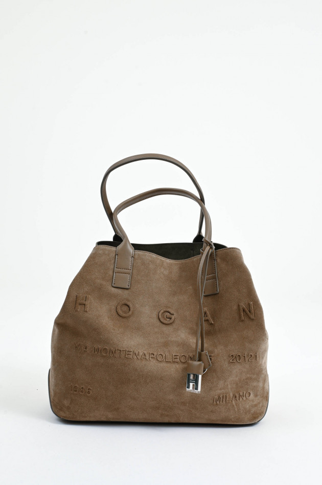 Hogan Shopper aus Veloursleder in Taupe
