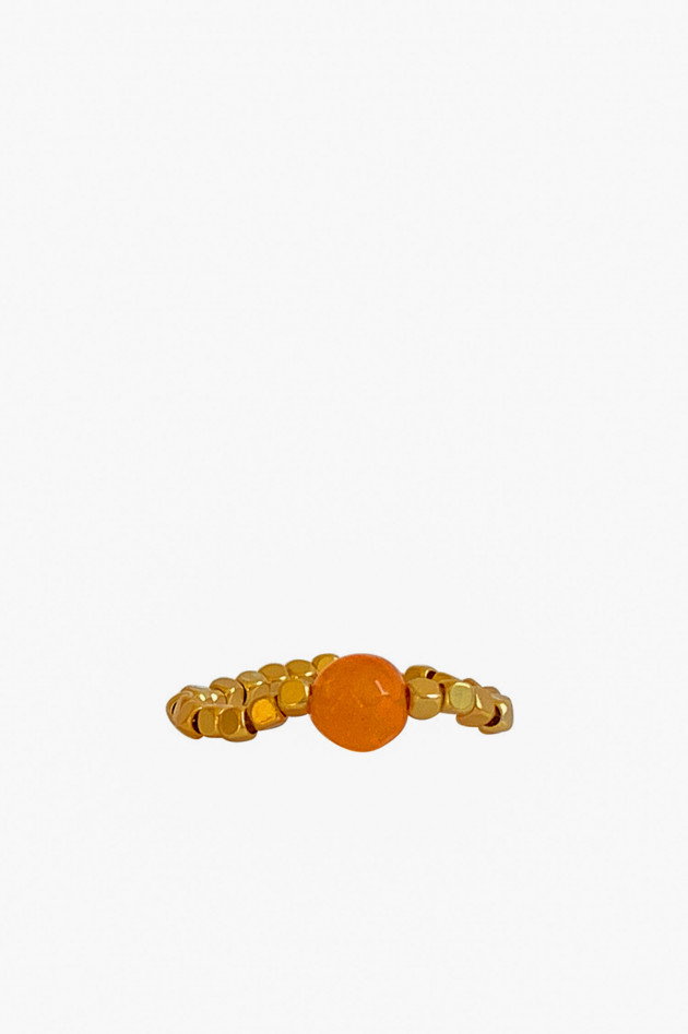 IBU Jewels Stretch Perlenring PEGGY CARNELIAN in Gold/Orange