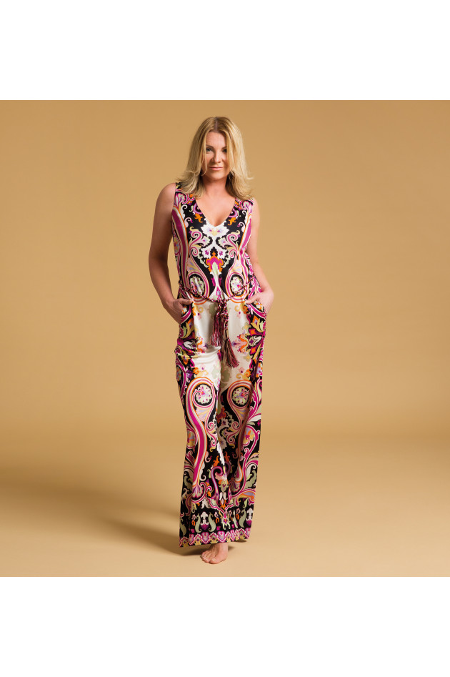 Etro Seidenjumpsuit in Weiß/Pink gemustert