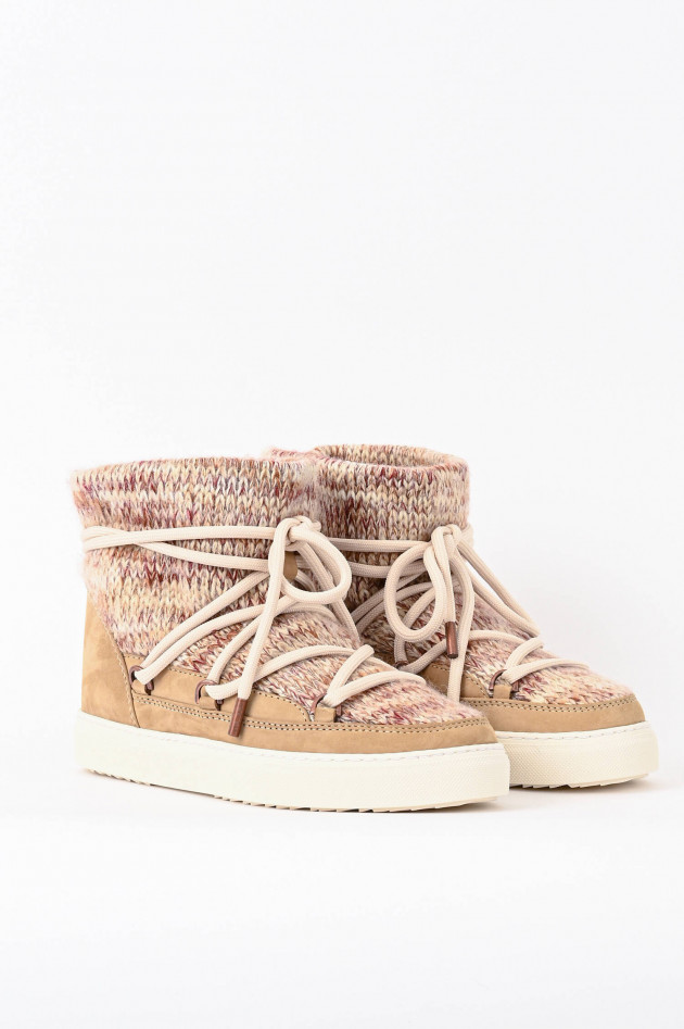 Inuikii Lamfell-Boot mit Strickeinsatz in Beige/Rosa