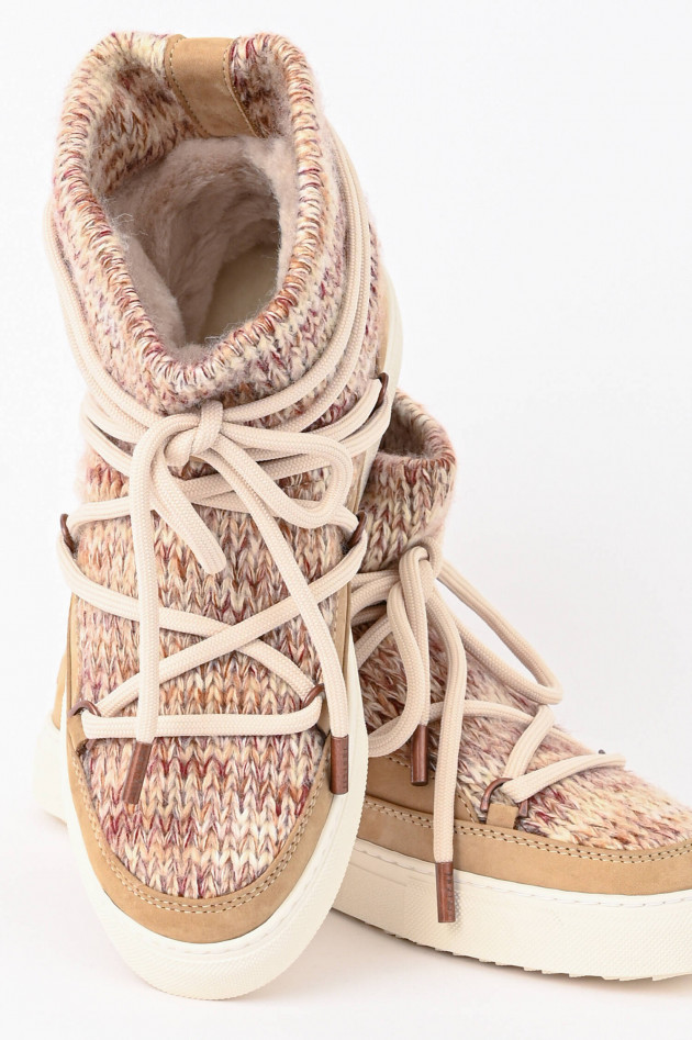 Inuikii Lamfell-Boot mit Strickeinsatz in Beige/Rosa