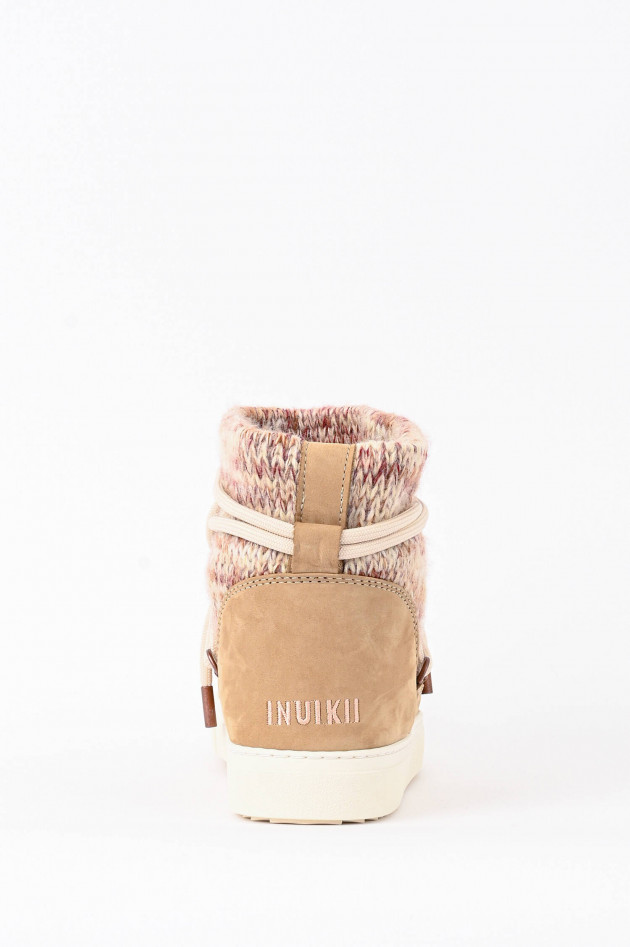 Inuikii Lamfell-Boot mit Strickeinsatz in Beige/Rosa