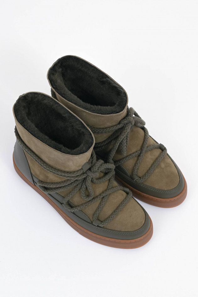 Inuikii Lammfell-Boots CLASSIC aus Veloursleder in Oliv