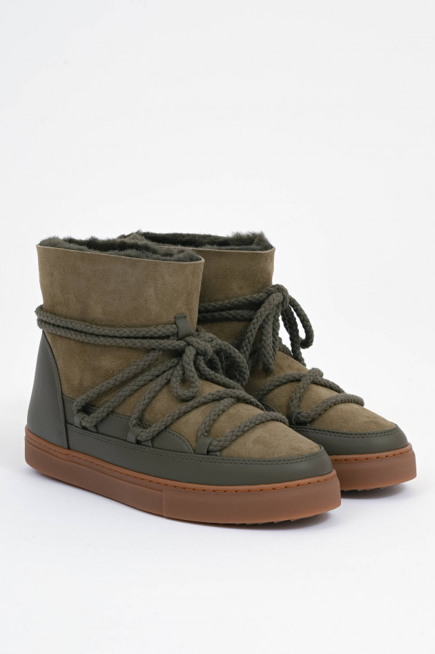 Inuikii Lammfell-Boots CLASSIC aus Veloursleder in Oliv