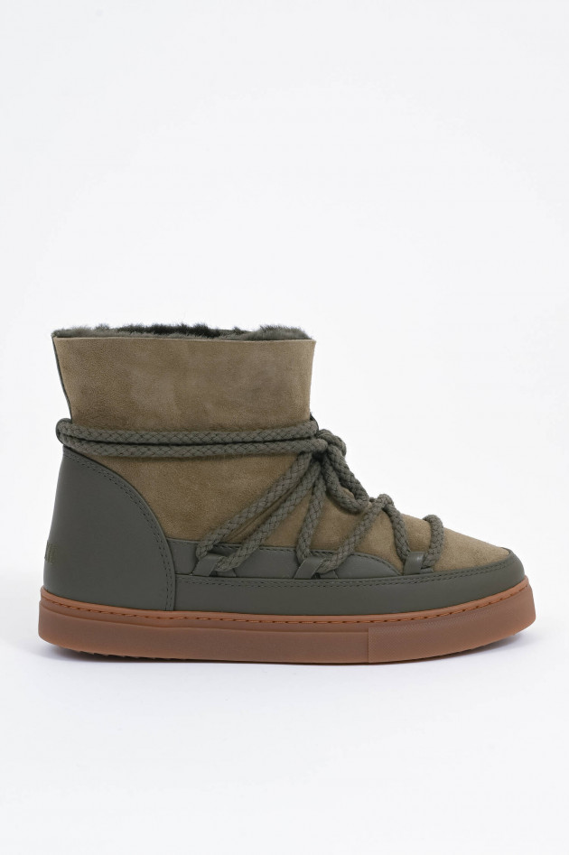 Inuikii Lammfell-Boots CLASSIC aus Veloursleder in Oliv