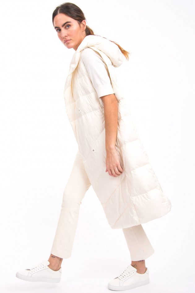 IQ+ Berlin Langes Daunengilet mit Kapuze in Offwhite