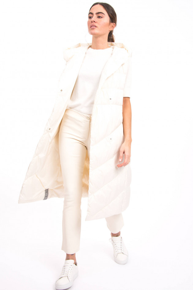IQ+ Berlin Langes Daunengilet mit Kapuze in Offwhite