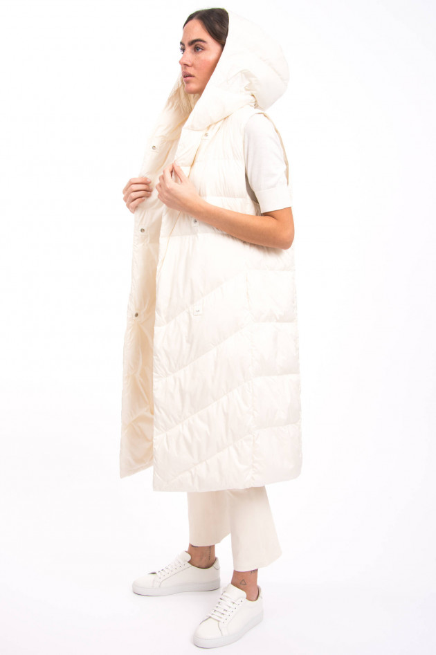 IQ+ Berlin Langes Daunengilet mit Kapuze in Offwhite
