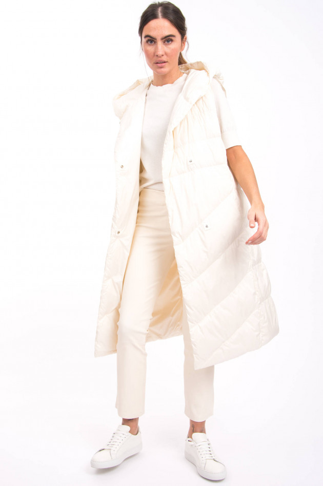 IQ+ Berlin Langes Daunengilet mit Kapuze in Offwhite