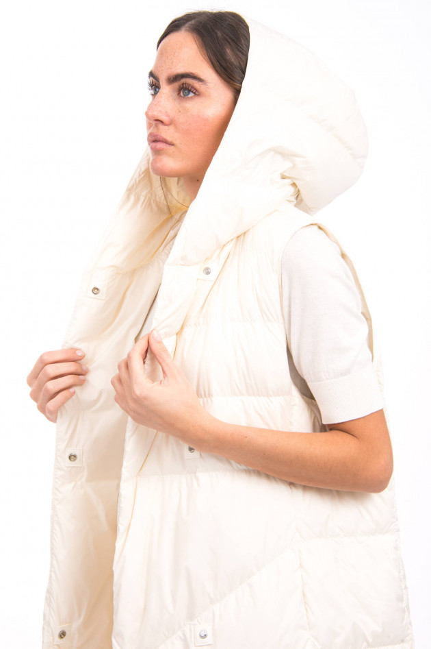 IQ+ Berlin Langes Daunengilet mit Kapuze in Offwhite