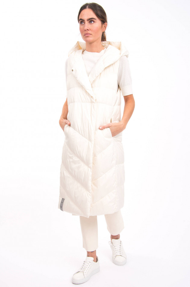 IQ+ Berlin Langes Daunengilet mit Kapuze in Offwhite